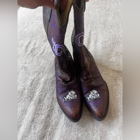 TCU Horned Frogs Gameday Cowboy Boots Women Size 8 Brown Purple Embroidered - Picture 3 of 9